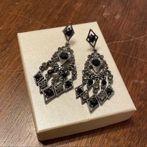 BLACK and silver gem dangle earrings costume jewelry